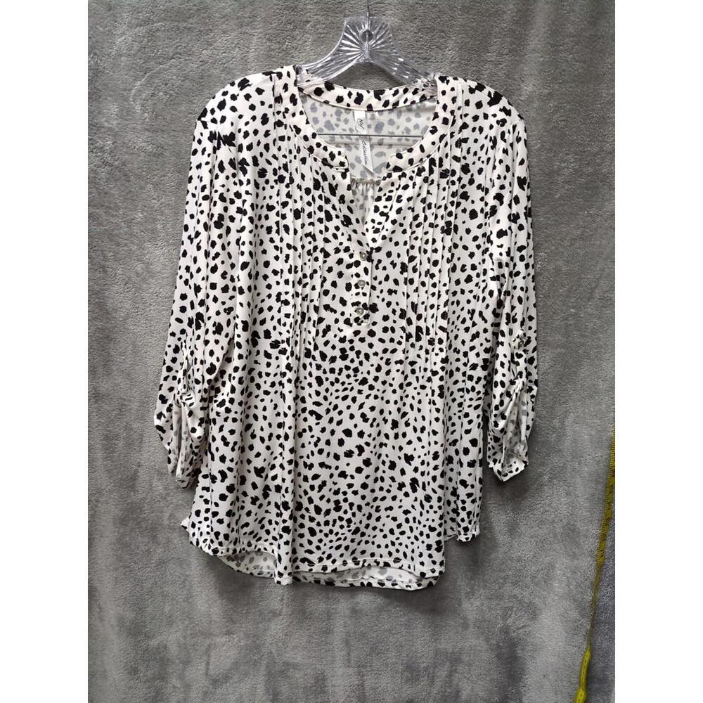 NY Collection Top Womens Large‎ White Cheetah Print